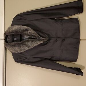 MODA International Black Denim Faux Fur Collared Jacket Sz Medium